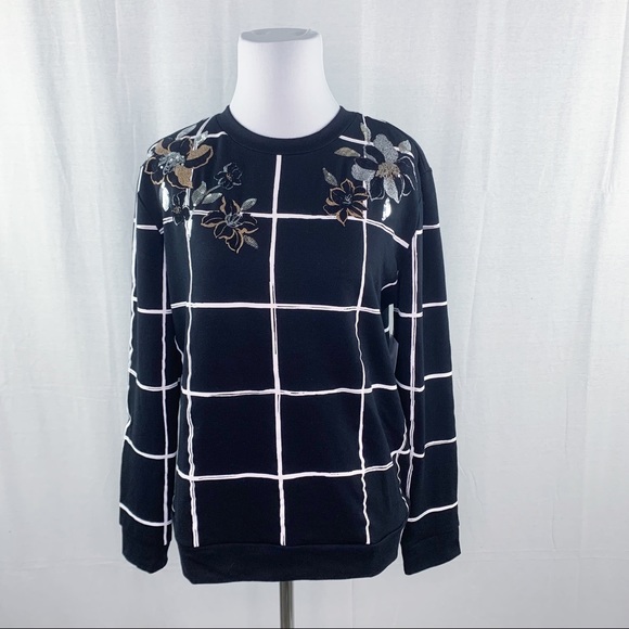 Apt. 9 Tops - Apt. 9 black windowpane pattern floral detail sweatshirt
